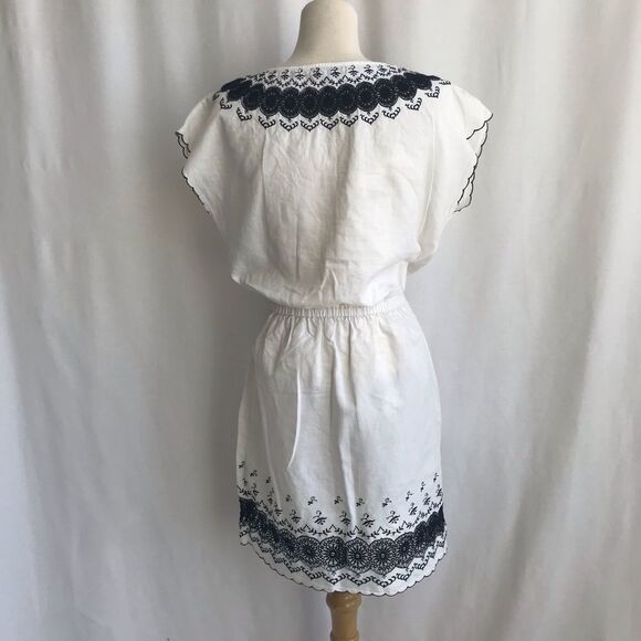 J.Crew Navy Embroidered Scalloped hem Dress Size 0 - Picture 10 of 13